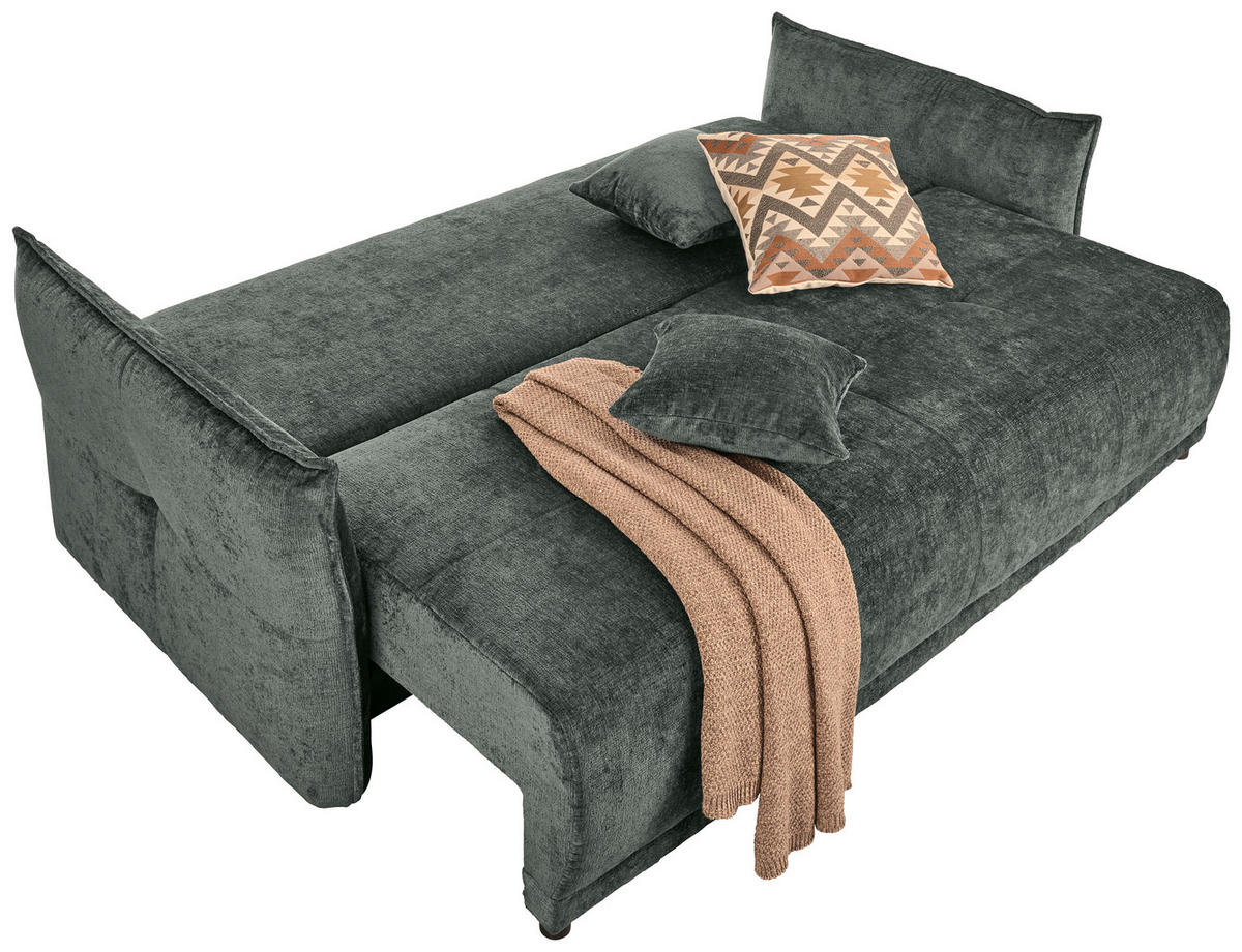 BOXSPRINGSOFA  mit Stoffauswahl, Liegefunktion, Schlafen auf Sitzhöhe, Rücken echt Chenille Dunkelgrün  - Dunkelgrün/Schwarz, MODERN, Kunststoff/Textil (235/95/108cm) - Hom`in