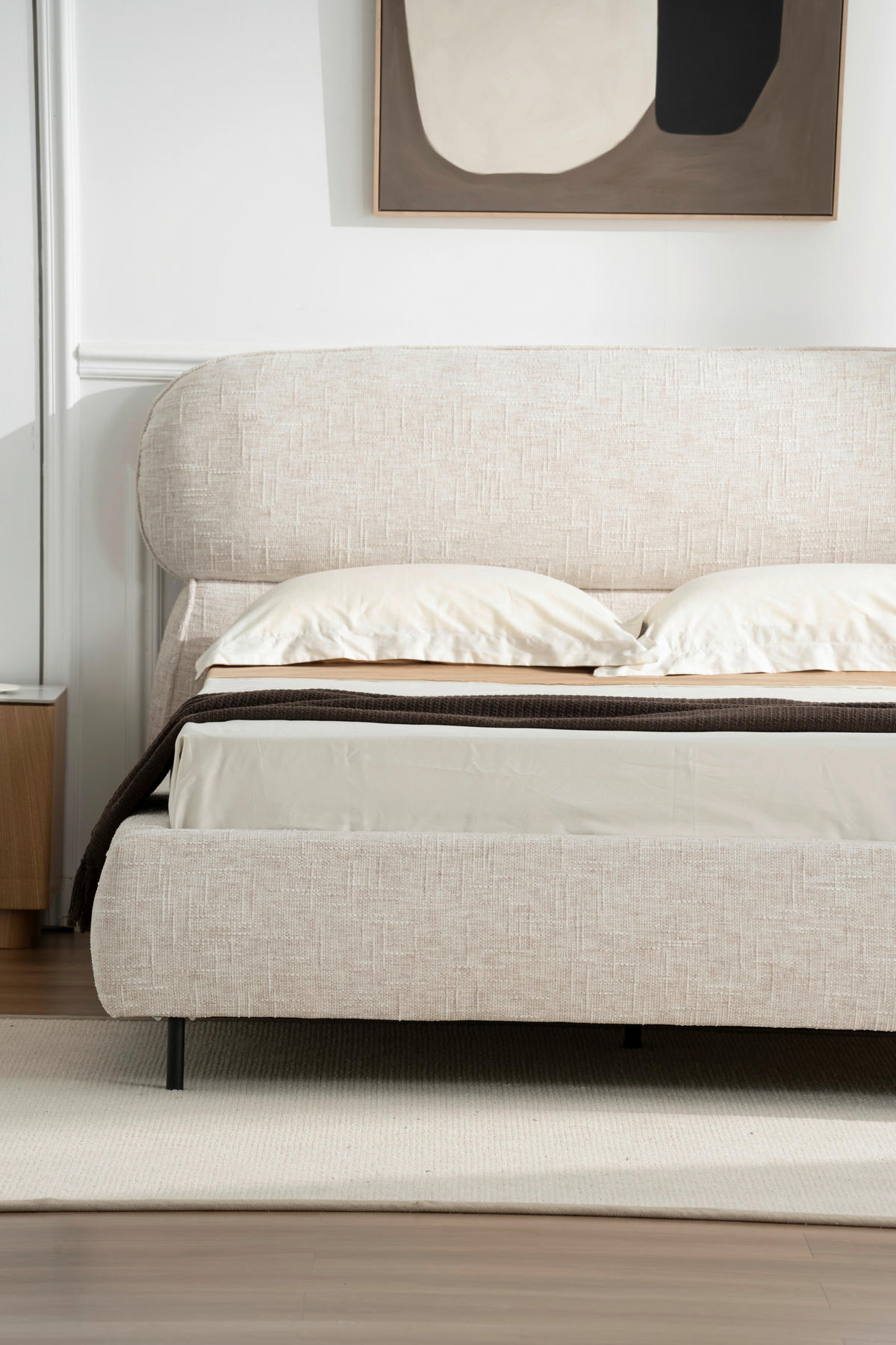 POLSTERBETT gepolstertes Kopfteil, Lattenrost 140/200 cm  in Beige  - Eichefarben/Beige, Design, Holz/Textil (140/200cm) - Boxxx