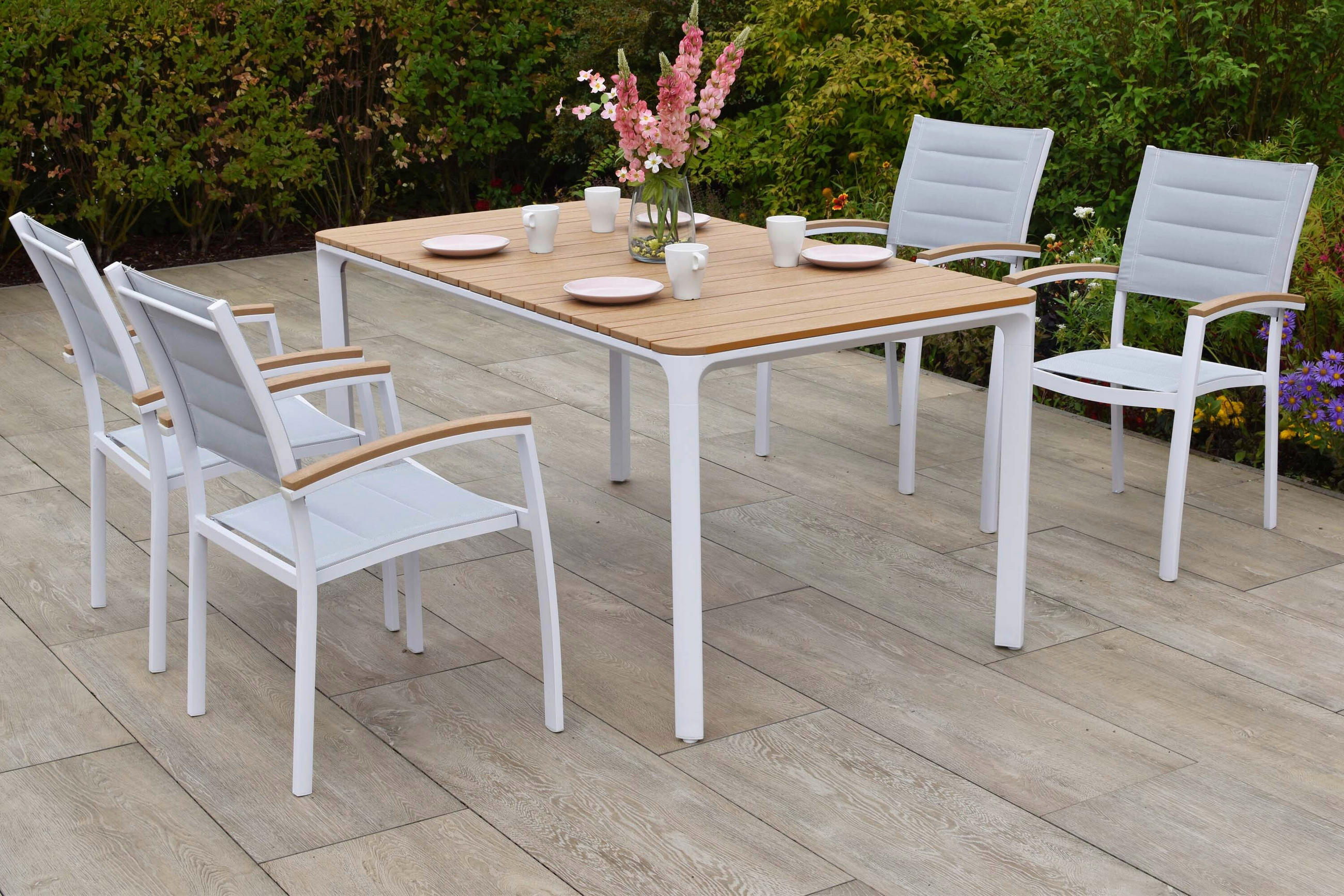 GARTENTISCHGRUPPE beschichtet Aluminium  - Naturfarben/Weiß, KONVENTIONELL, Kunststoff/Textil - Gardenson