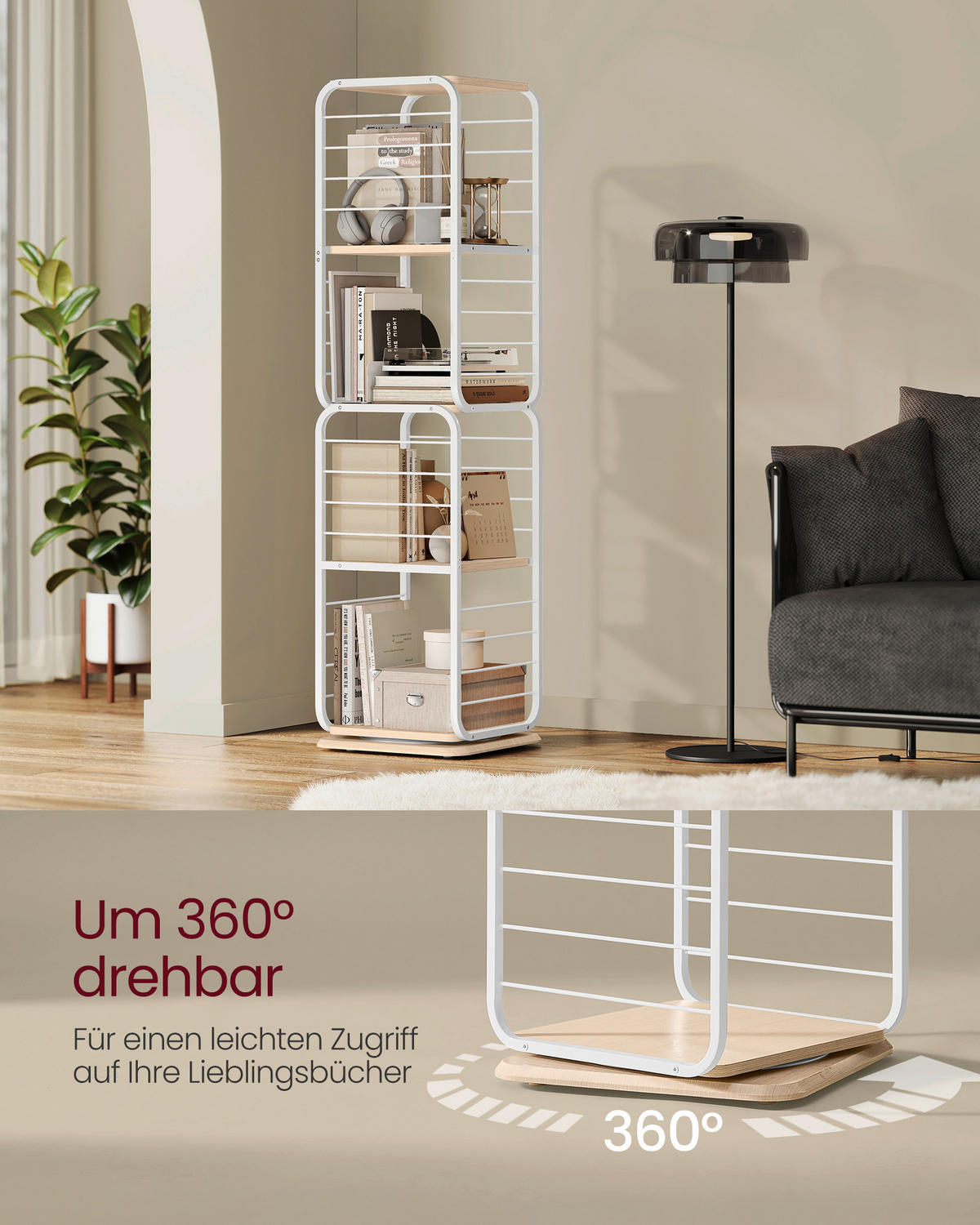 NÁSTENNÁ KNIŽNICA, biela, béžová, uhlíková oceľ, 43/158/43 cm - biela/béžová, Trend, kov/kompozitné drevo (43/158/43cm) - Boxxx