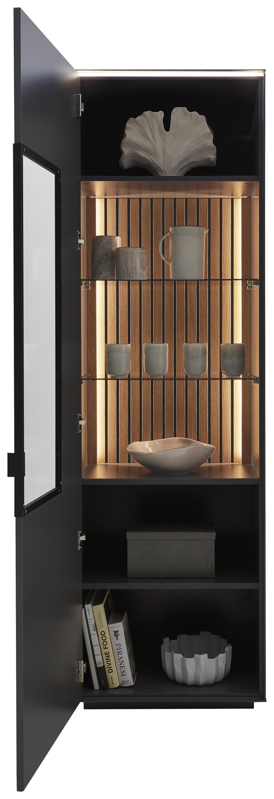 VITRINE RIANI in Eiche Anthrazit  - Anthrazit/Schwarz, Design, Glas/Holz (60,8/198,6/40cm) - Dieter Knoll