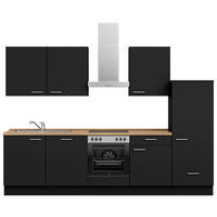 KÜCHENLEERBLOCK 300 cm   in Schwarz, Eichefarben  - Edelstahlfarben/Eichefarben, MODERN, Holzwerkstoff/Metall (300cm) - Nobilia