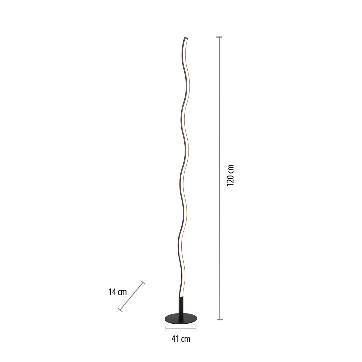 STEHLEUCHTE Wave 14/14/120 cm Modern  - Schwarz, Design, Kunststoff/Metall (14/14/120cm) - Just Light
