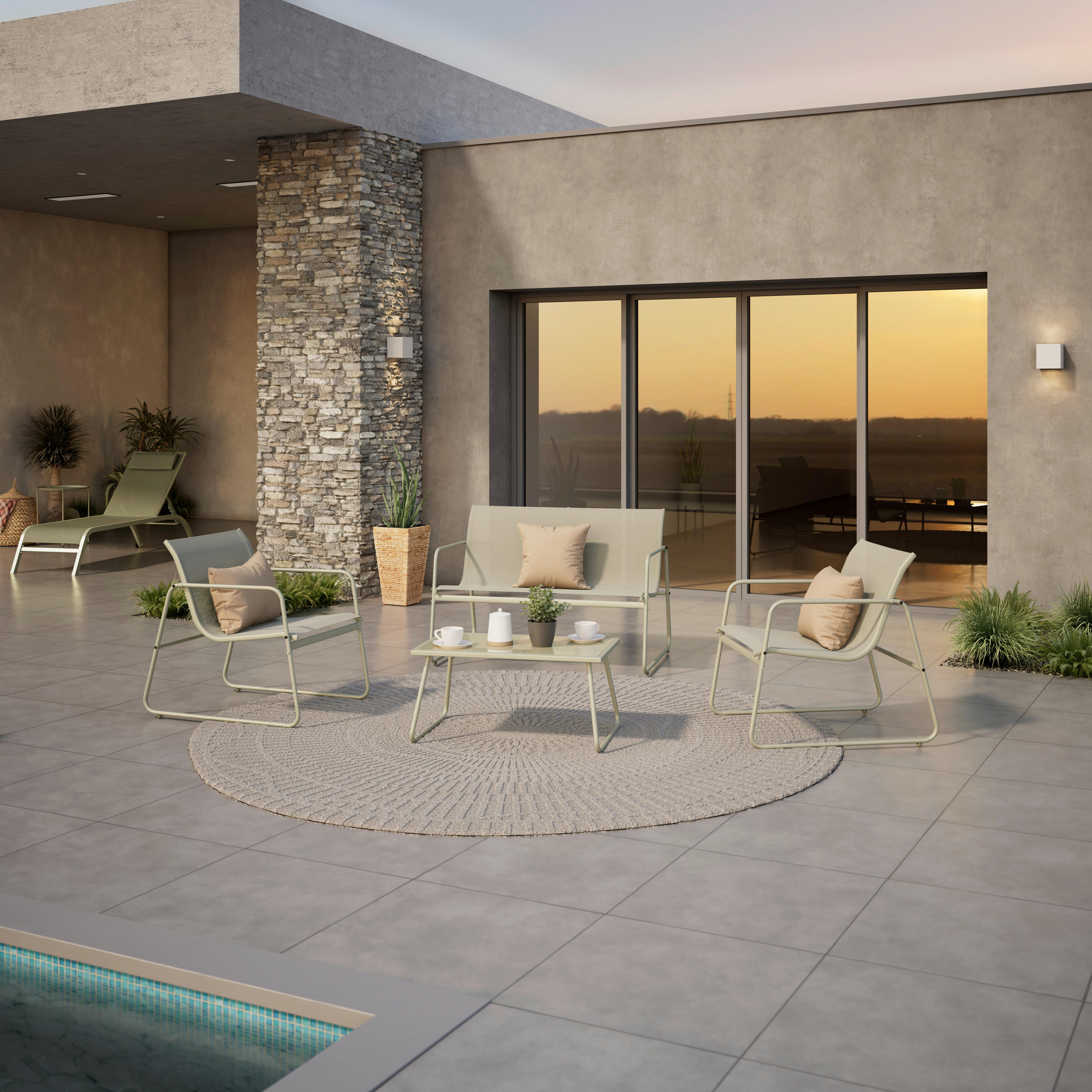 LOUNGEGARNITUR Eisen  - Grün, MODERN, Glas/Textil - Ambia Garden