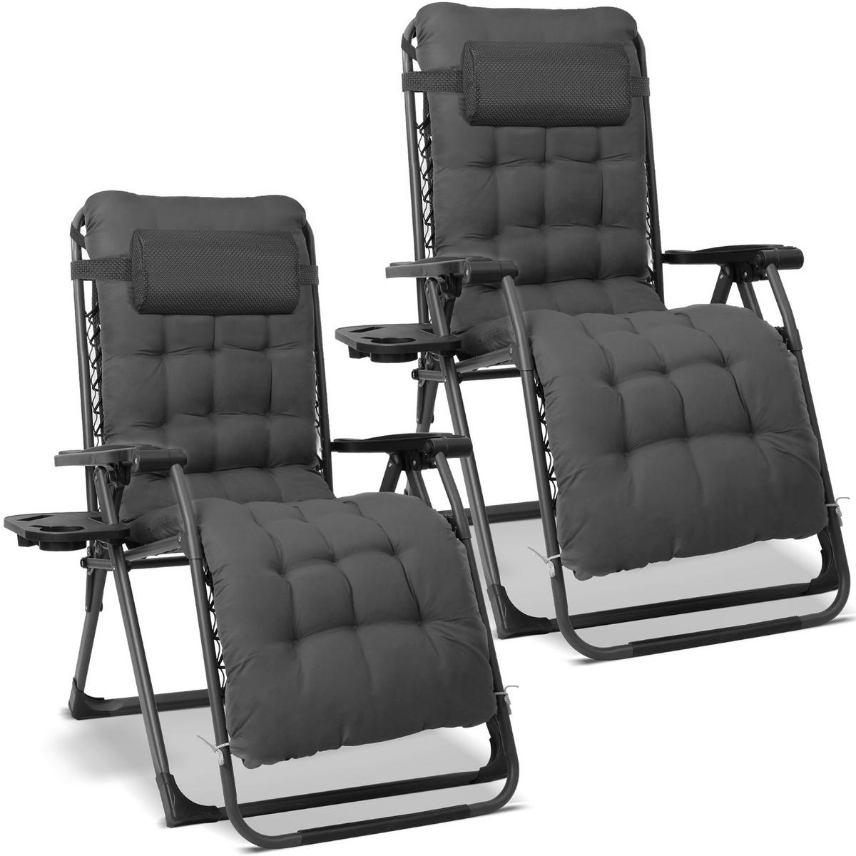 GARTEN-RELAXSESSEL-SET 68/88/110 cm  - Dunkelgrau/Schwarz, Basics, Textil/Metall (68/88/110cm) - Modante