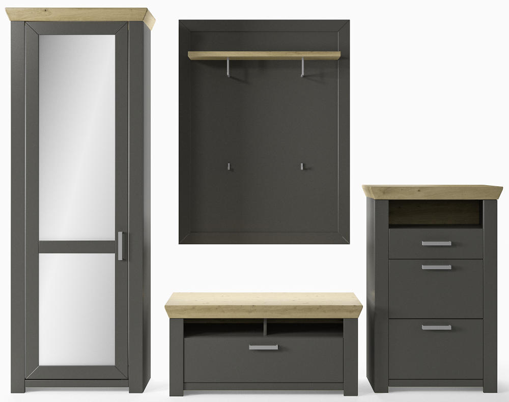 GARDEROBE 4-teilig  in 275/206,6/51,2 cm  - Eichefarben/Graphitfarben, Basics, Holzwerkstoff (275/206,6/51,2cm) - SetOne by Musterring