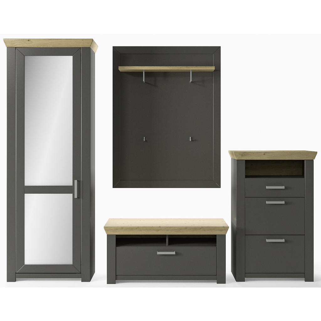 Thumbnail - SetOne by Musterring Garderobenschrank, Graphit, Eiche, Holzwerkstoff, 2 Fächer, 74.5x206.6x42.2 cm, Beimöbel erhältlich...