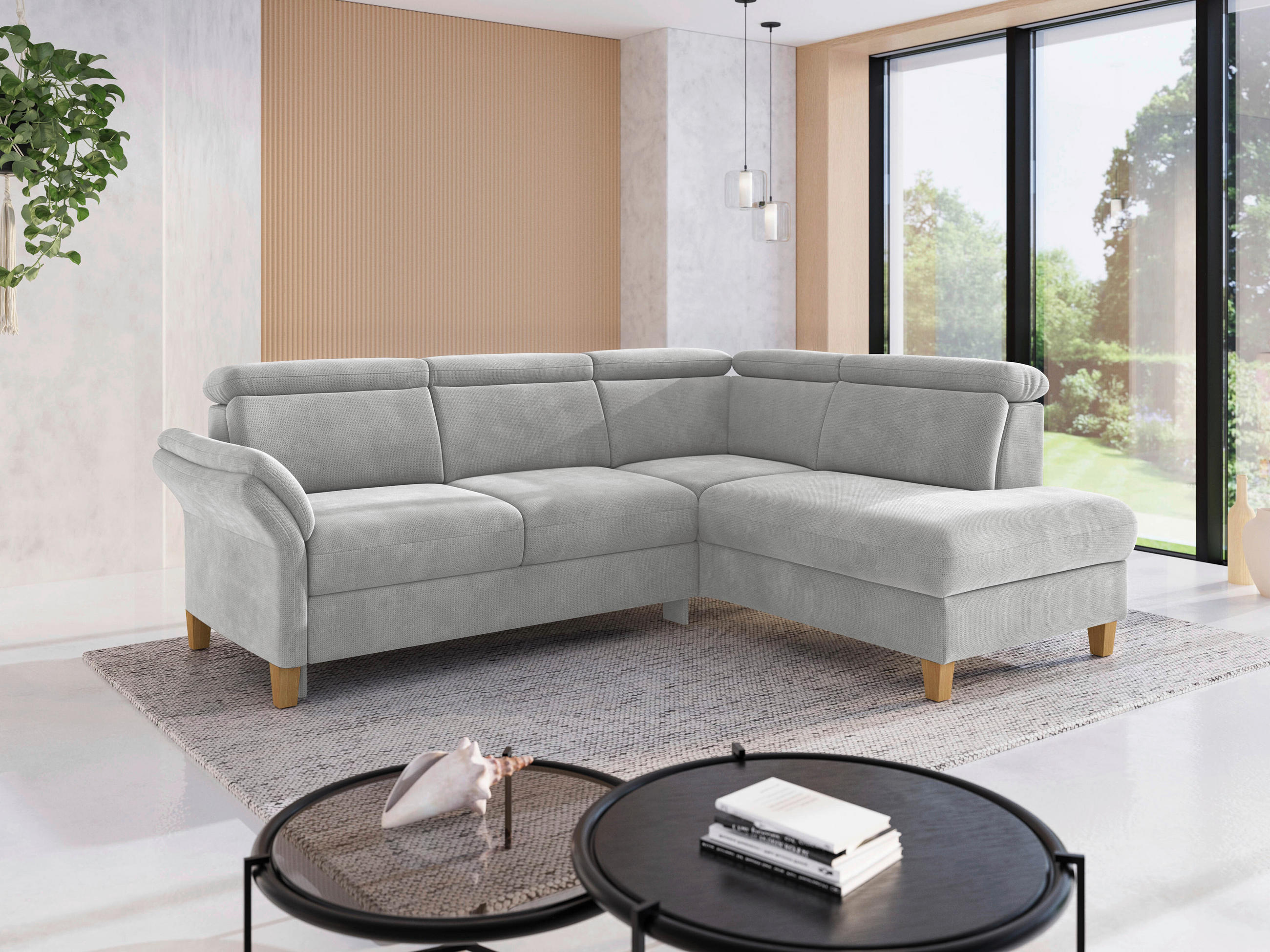 ECKSOFA GLENDALE E Silberfarben Flachgewebe  - Eichefarben/Silberfarben, KONVENTIONELL, Holz/Textil (247/193cm) - Sit & More