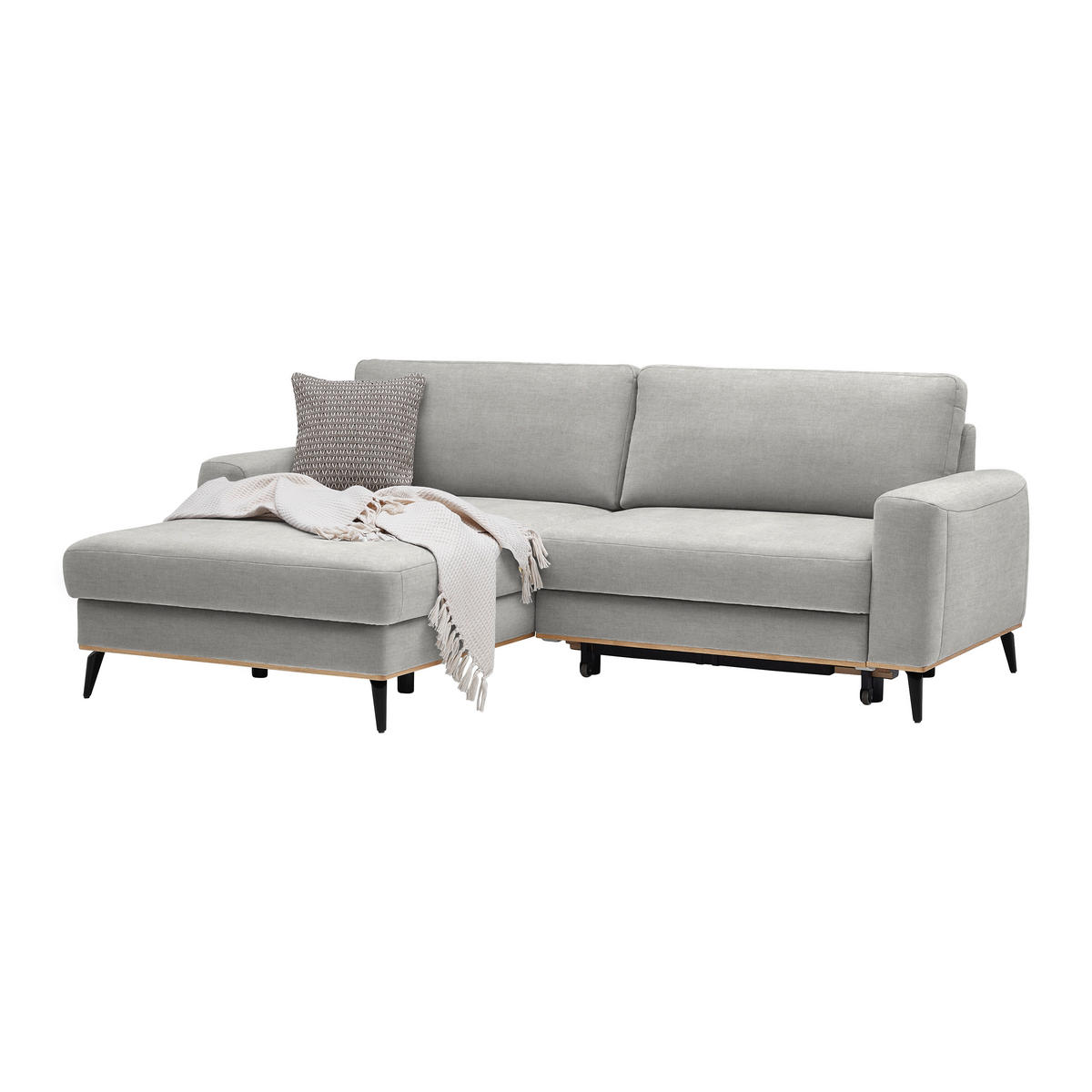 ECKSOFA in Chenille Beige  - Beige/Schwarz, Konventionell, Holz/Textil (167/234cm) - MID.YOU