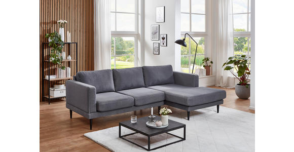 ECKSOFA in Flachgewebe Grau 240/154 cm - Schwarz/Grau, KONVENTIONELL, Holz/Textil (240/154cm) - Carryhome