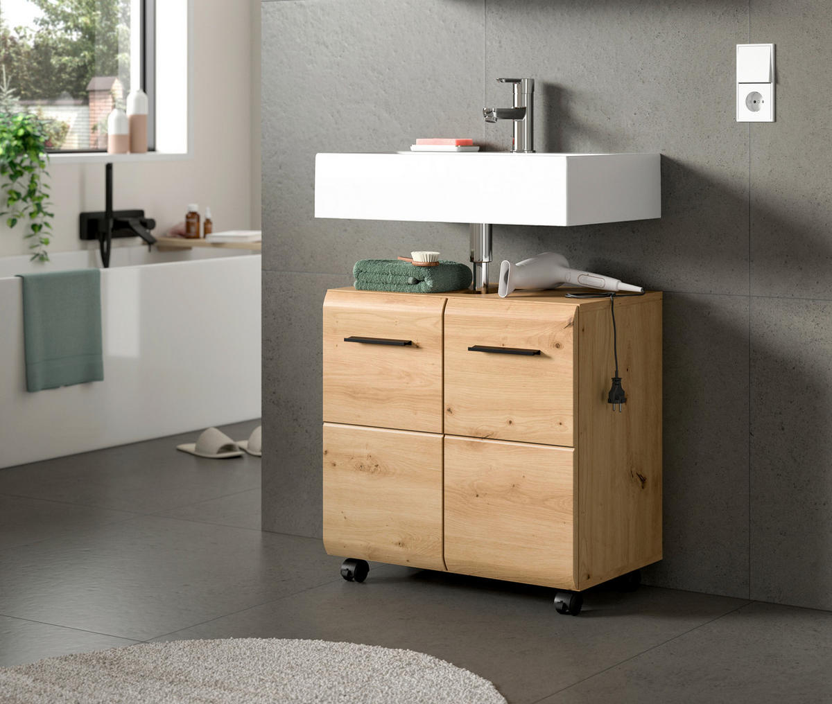 WASCHBECKENUNTERSCHRANK 60/58/30 cm  - Schwarz/Eiche Artisan, Trend, Holzwerkstoff/Kunststoff (60/58/30cm) - MID.YOU