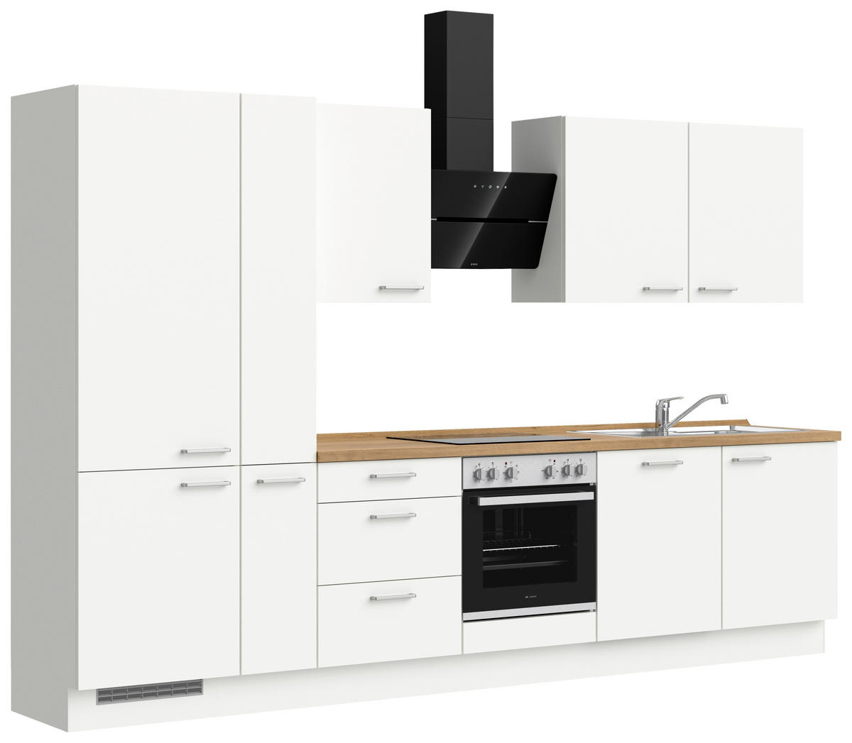 KÜCHENBLOCK 330 cm   in Weiß, Eichefarben  - Edelstahlfarben/Eichefarben, MODERN, Holzwerkstoff/Metall (330cm) - Nobilia