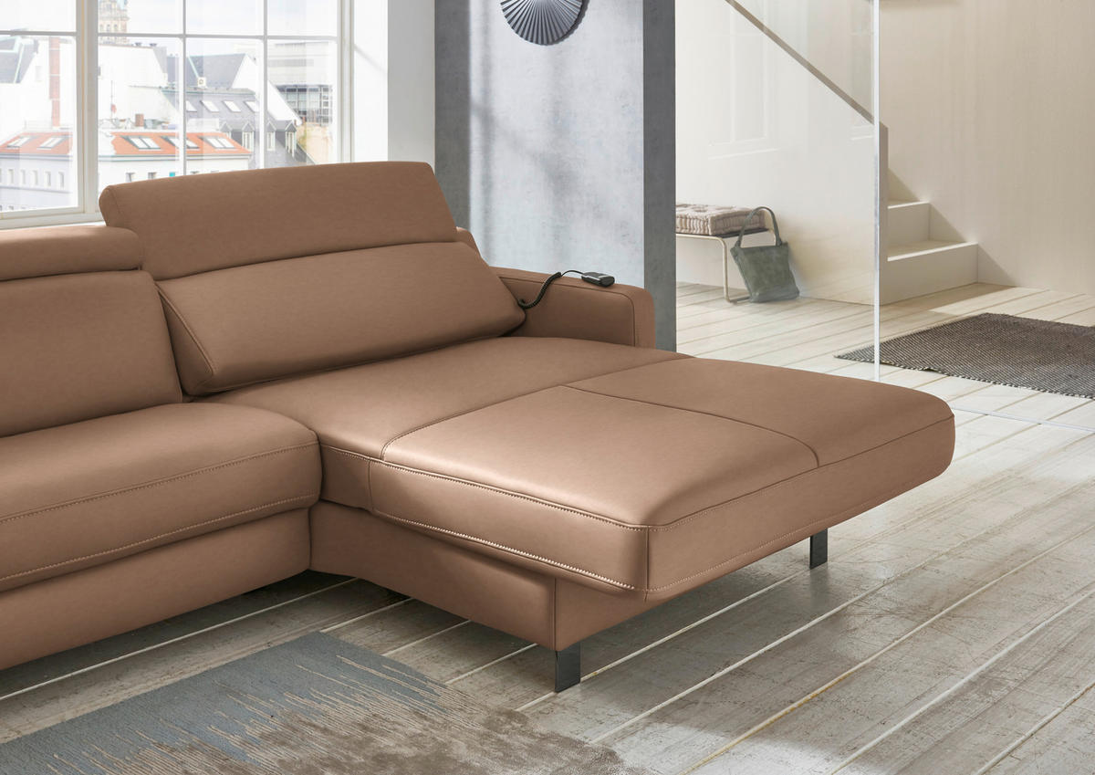 ECKSOFA in Echtleder Braun  - Schwarz/Braun, Design, Leder/Metall (291/176cm) - Valdera