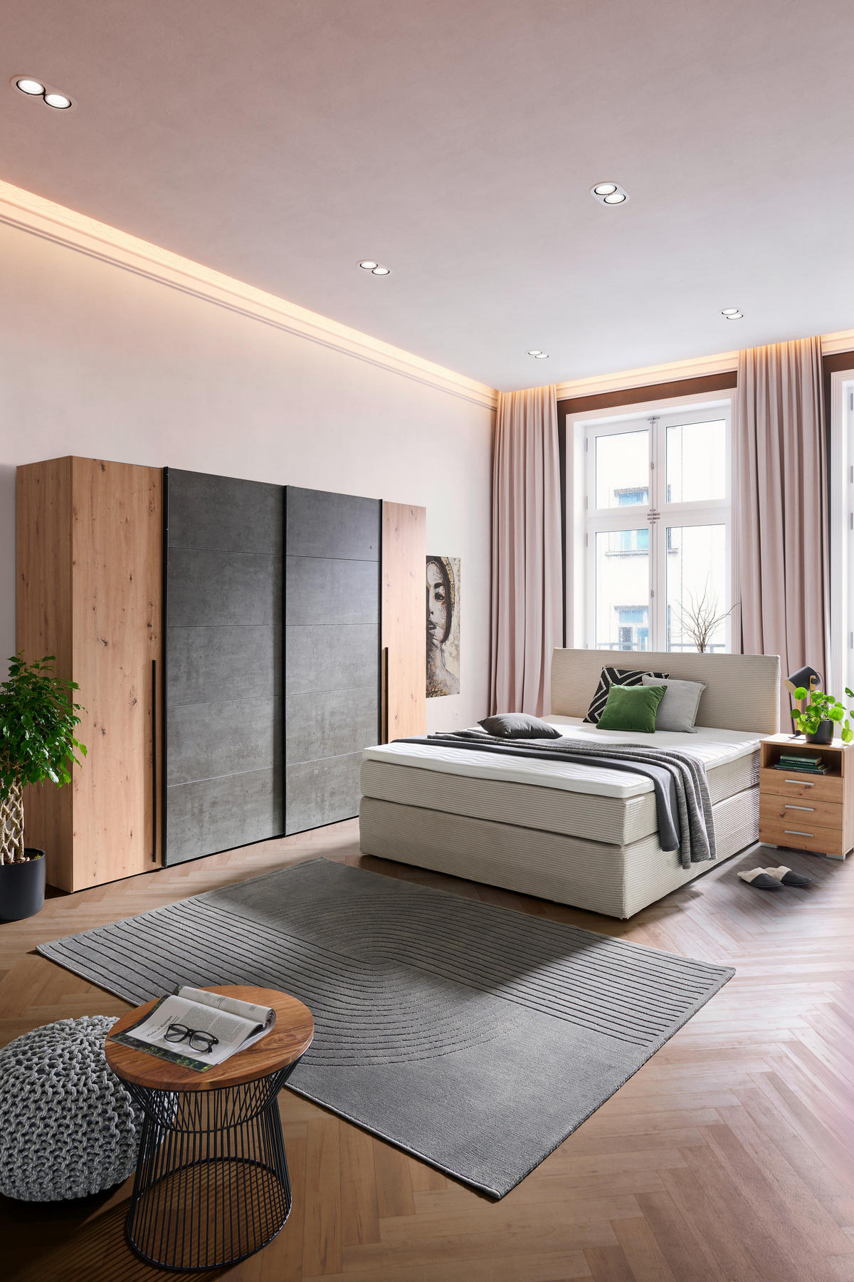 BOXSPRINGBETT 160/200 cm  in Hellgrau  - Hellgrau/Schwarz, KONVENTIONELL, Holz/Textil (160/200cm) - Boxxx