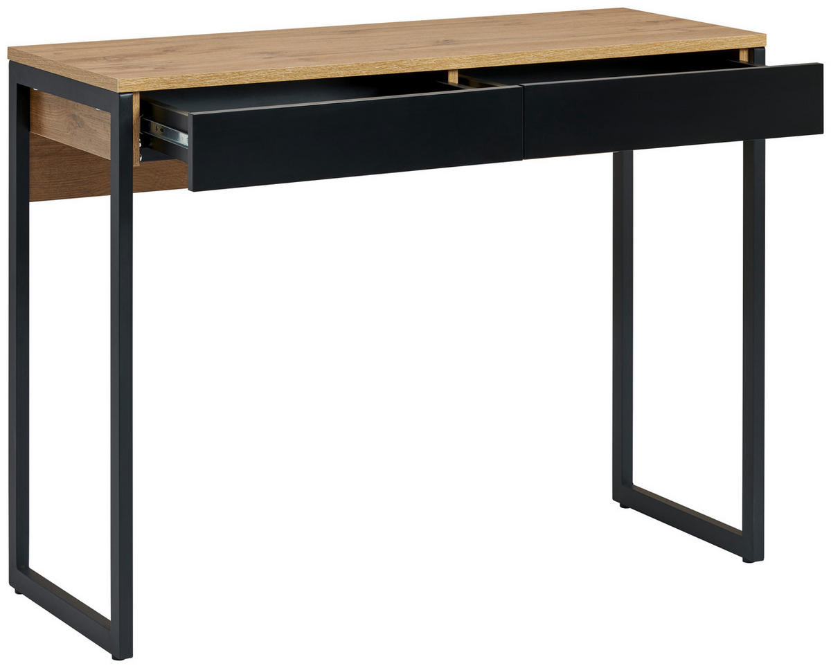 SCHREIBTISCH 101.6/40/76 cm Schwarz, Eichefarben  - Schwarz Hochglanz/Eichefarben, MODERN, Holzwerkstoff/Metall (101.6/40/76cm) - MID.YOU