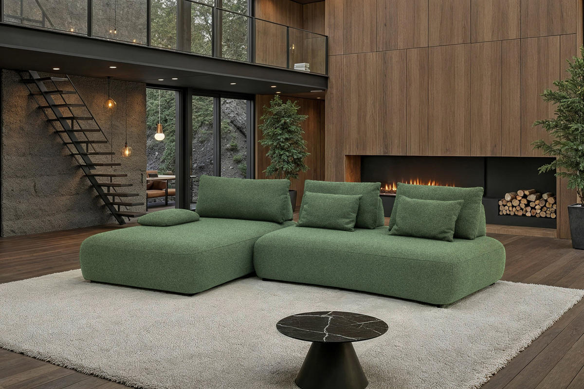 ECKSOFA Chilliano Grün Webstoff  - Schwarz/Grün, Design, Kunststoff/Textil (200/325cm) - Chilliano