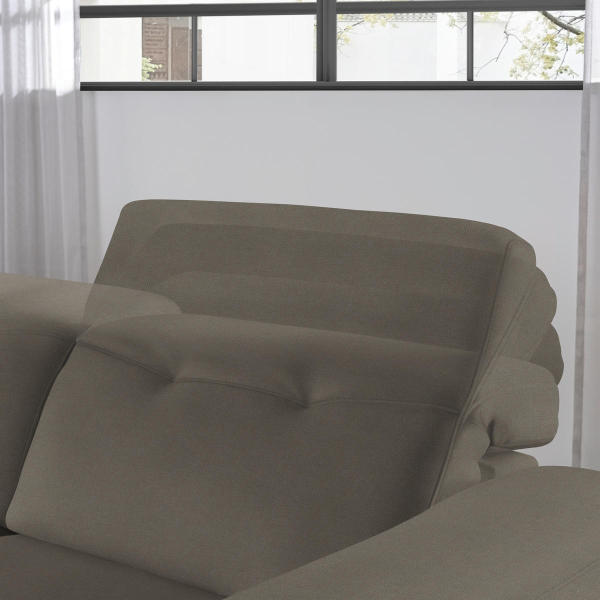 ECKSOFA in Echtleder Graubraun  - Eichefarben/Graubraun, Design, Leder/Holz (163/305cm) - Novel