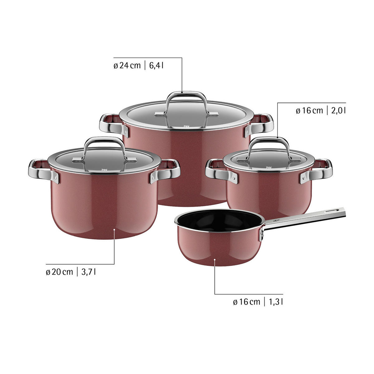 KOCHTOPFSET Fusiontec Mineral 4-teilig  - Rosa, Basics, Metall (60/30/33cm) - WMF