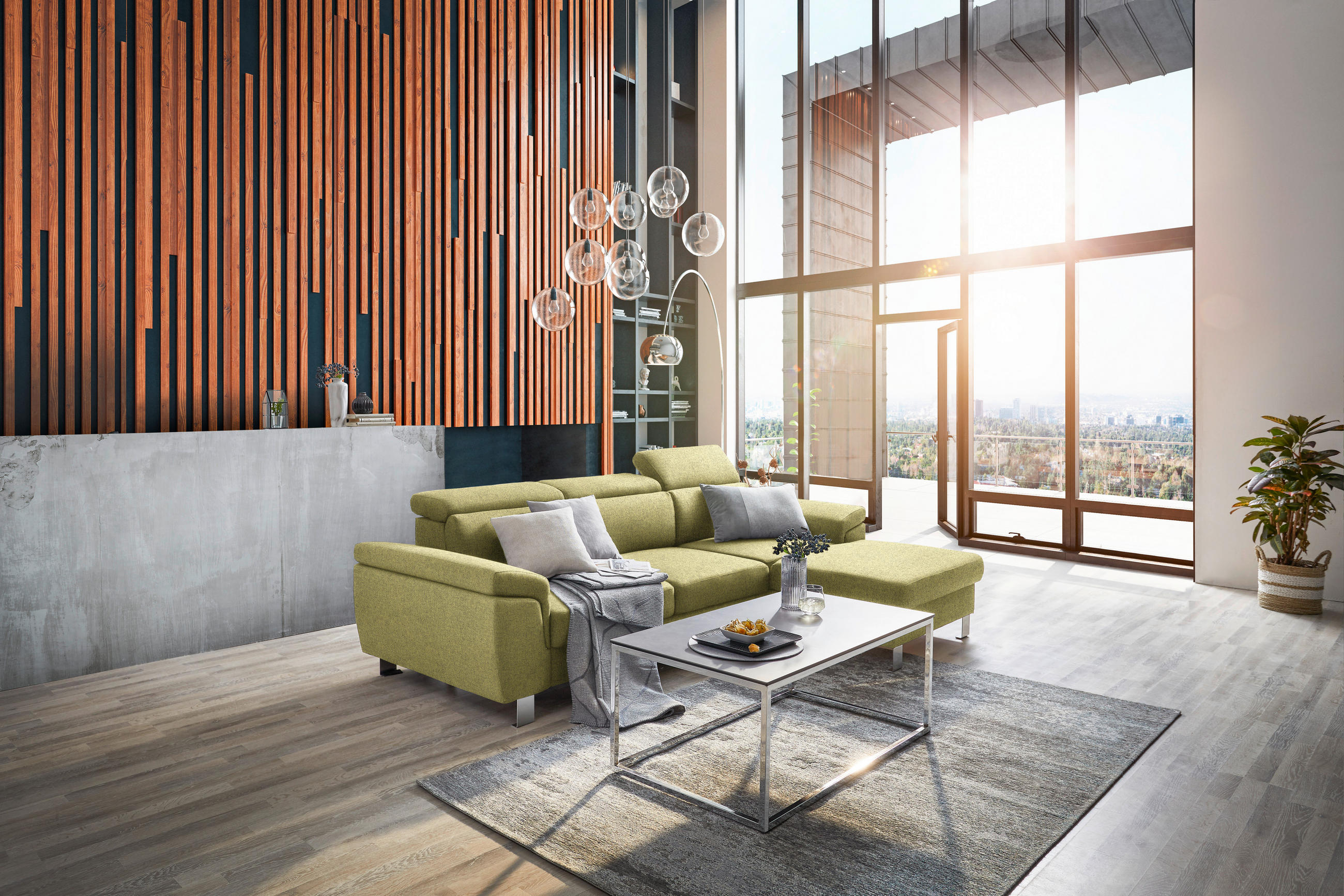 ECKSOFA in Webstoff Grün  - Silberfarben/Grün, Design, Textil/Metall (250/167cm) - Xora
