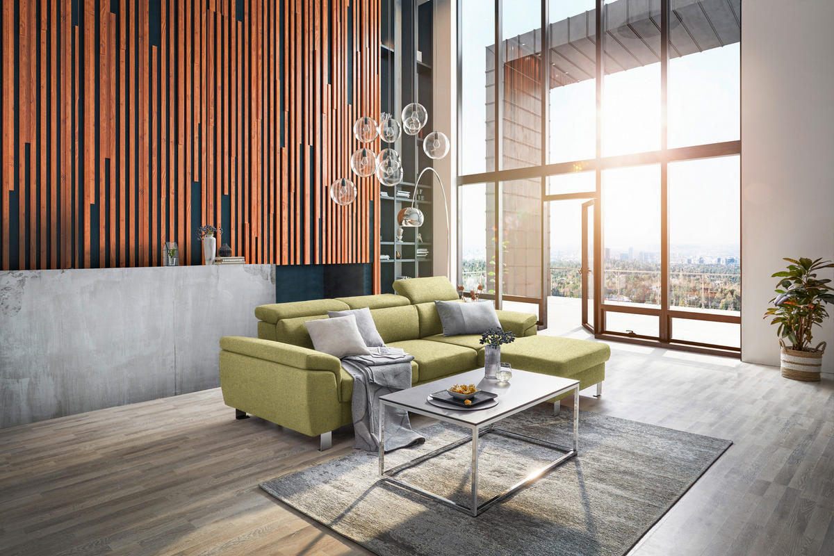 ECKSOFA in Webstoff Grün  - Silberfarben/Grün, Design, Textil/Metall (250/167cm) - Xora