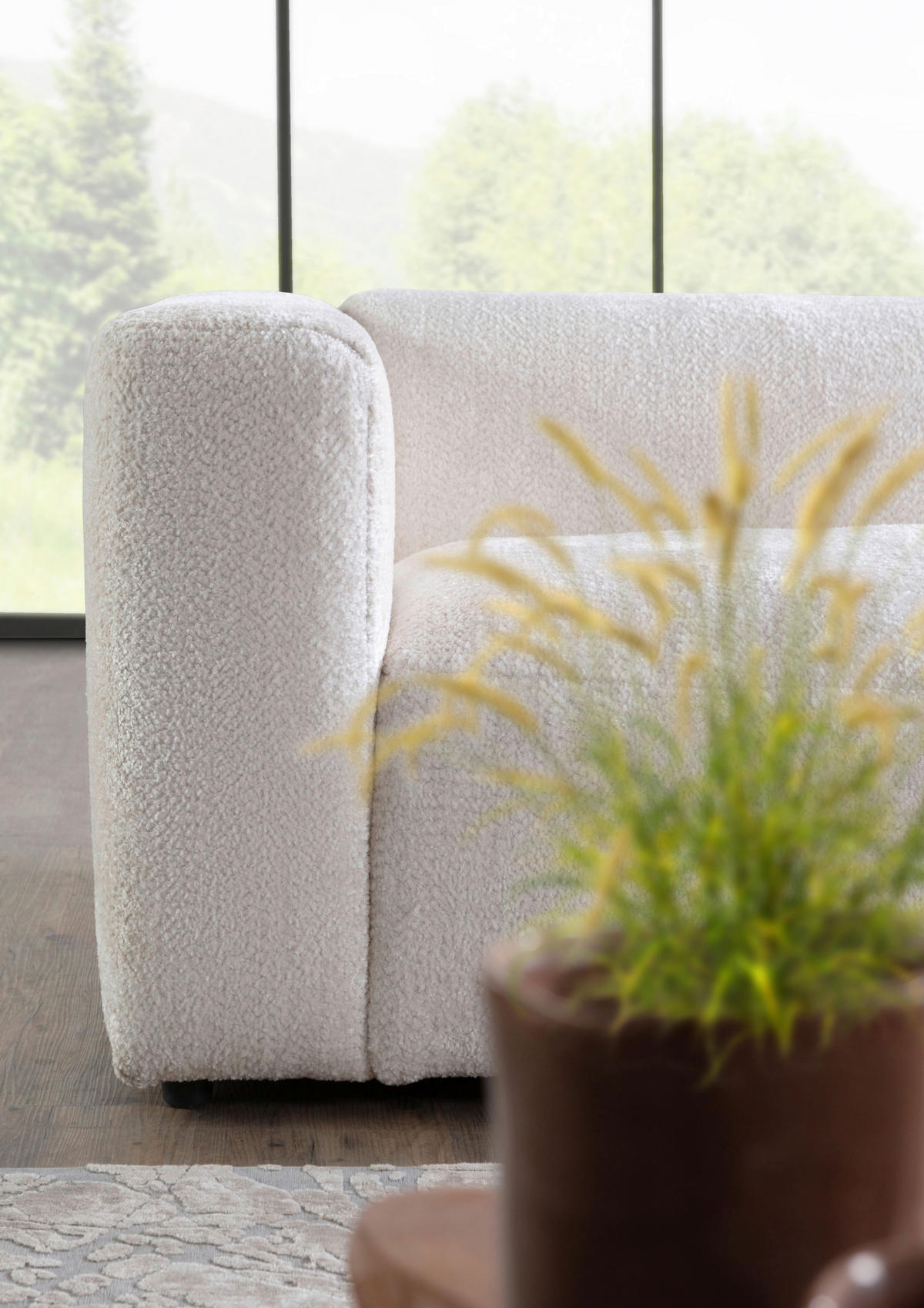 HÖRNSOFFA i chenille cremefärgad  - svart/cremefärgad, Modern, textil/plast (323/178cm) - Carryhome