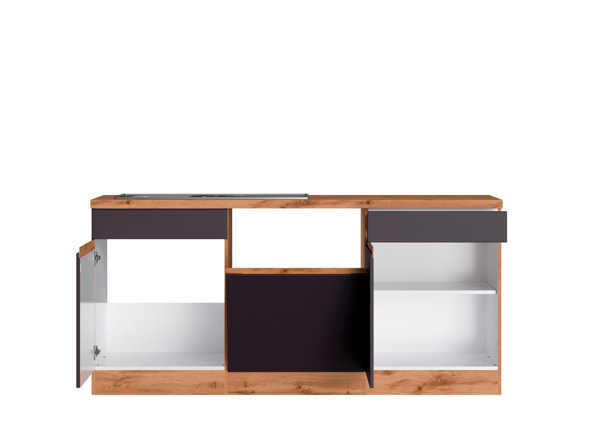 KÜCHENLEERBLOCK 360 cm   in Grau, Eiche Wotan  - Eiche Wotan/Grau, Design, Holzwerkstoff (360cm) - Held