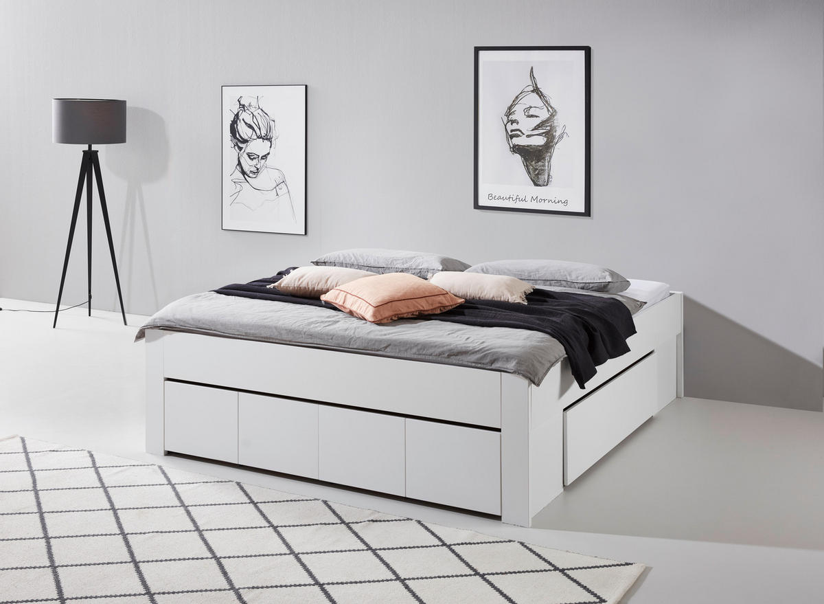 PAT CU SPAȚIU DE DEPOZITARE 180/200 cm  in alb   - alb, Konventionell, material pe bază de lemn (180/200cm) - Carryhome