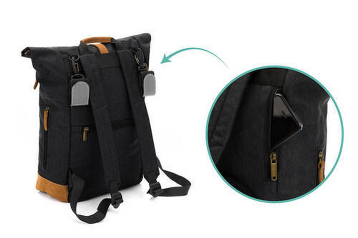 WICKELRUCKSACK Berlin  - Schwarz/Braun, Basics, Leder/Textil (28/16/55cm) - Fillikid