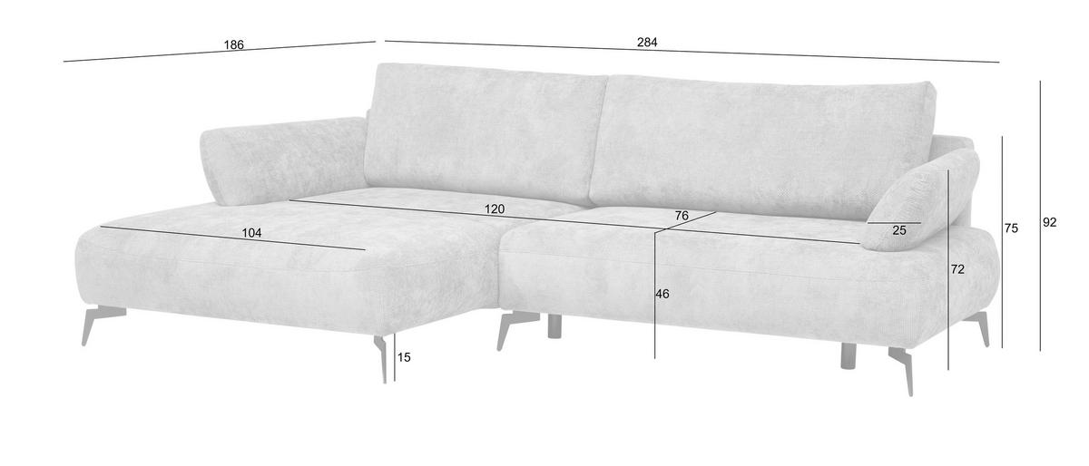 ECKSOFA COLORADO Grau Struktur  - Schwarz/Grau, Design, Textil/Metall (186/284cm) - Livetastic