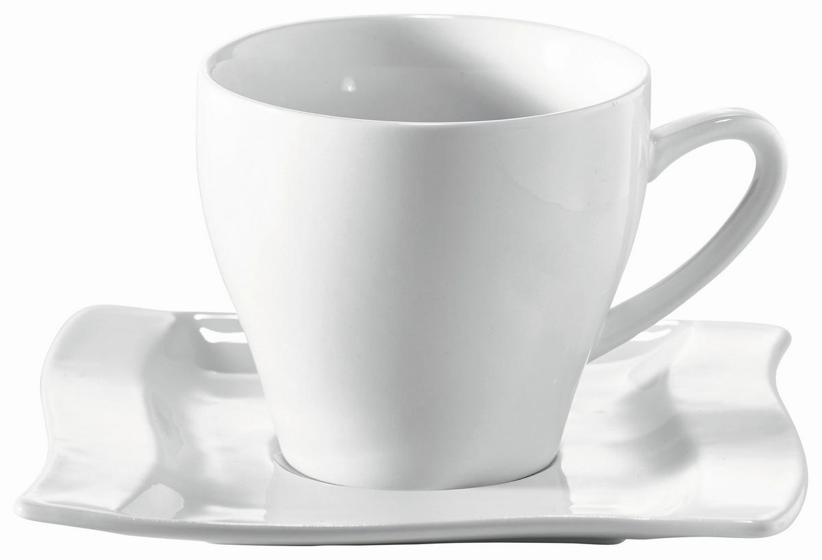 SKODELICA ZA KAVO S KROŽNIKOM  Swing       - bela, Konvencionalno, keramika - Novel