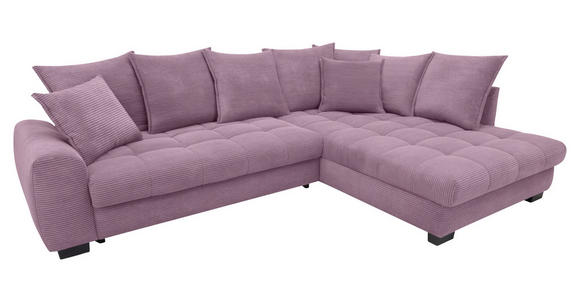 ECKSOFA Lila Cord Rückenkissen, Armlehnenkissen, Bettkasten, Schlaffunktion, Rücken echt, Liegefläche im Originalstoff  - Lila/Schwarz, KONVENTIONELL, Kunststoff/Textil (304/212cm) - Carryhome