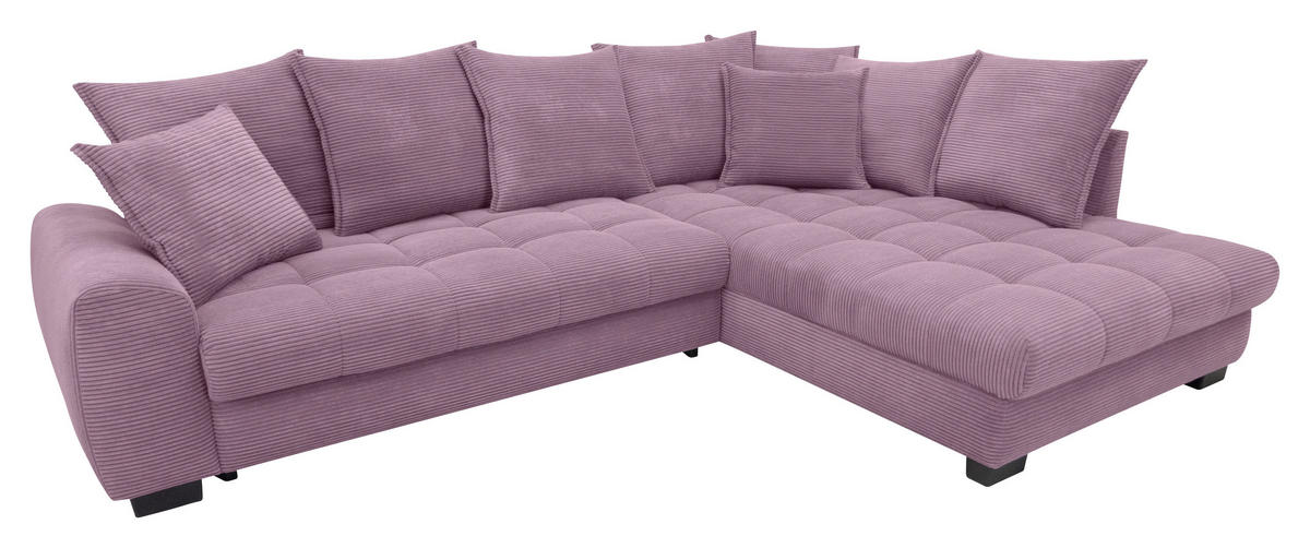 ECKSOFA Lila Cord Rückenkissen, Armlehnenkissen, Bettkasten, Schlaffunktion, Rücken echt, Liegefläche im Originalstoff  - Lila/Schwarz, KONVENTIONELL, Kunststoff/Textil (304/212cm) - Carryhome