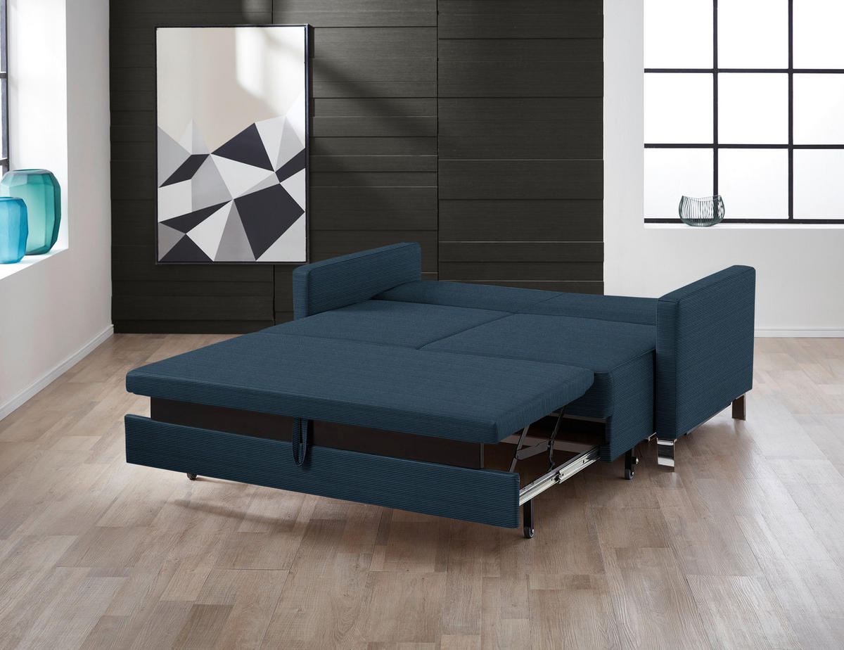 SCHLAFSOFA Feincord Blau  - Chromfarben/Blau, Design, Textil/Metall (140/90/95cm) - Bali
