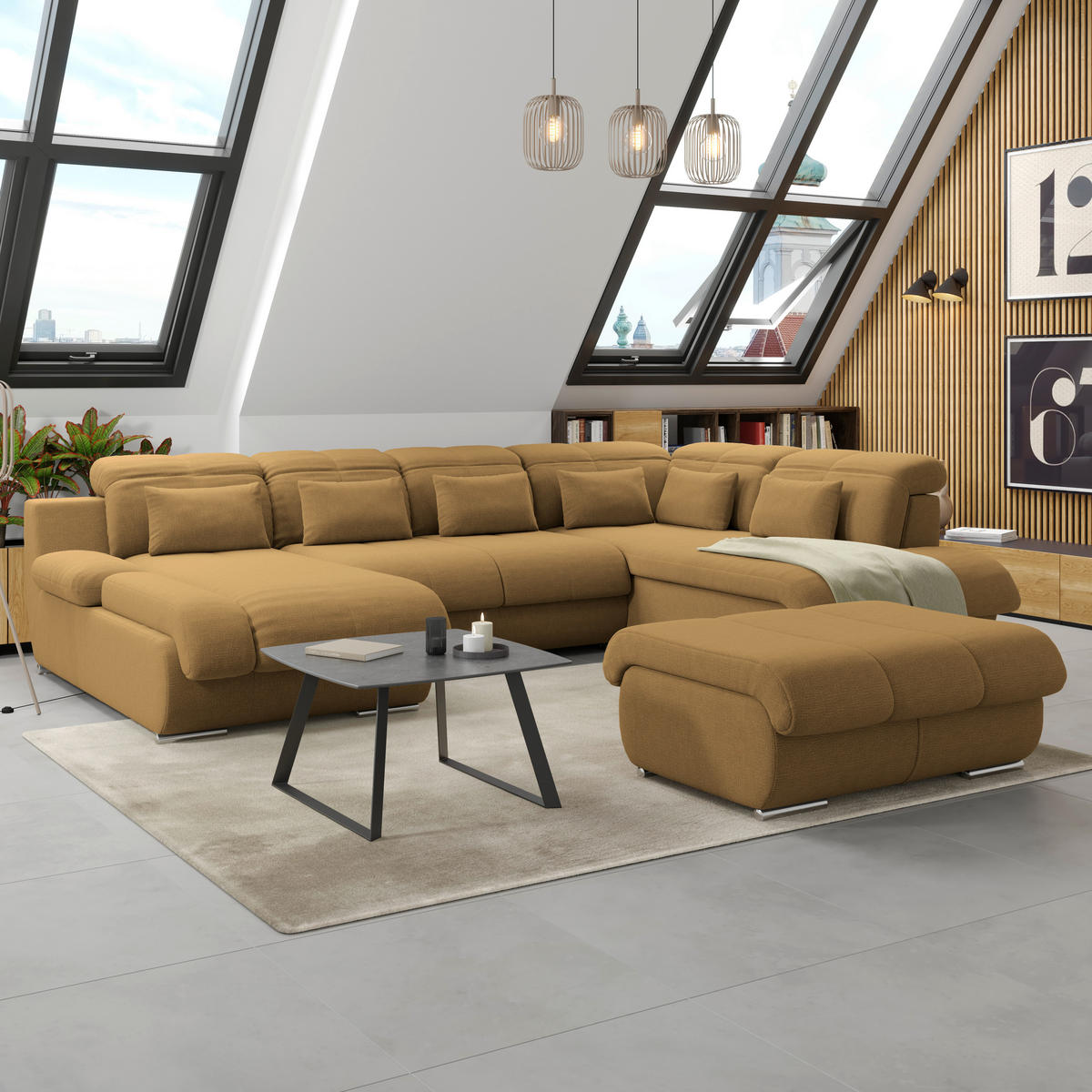 WOHNLANDSCHAFT MULTI Senfgelb Chenille  - Chromfarben/Senfgelb, MODERN, Textil/Metall (184/345/228cm) - Livetastic