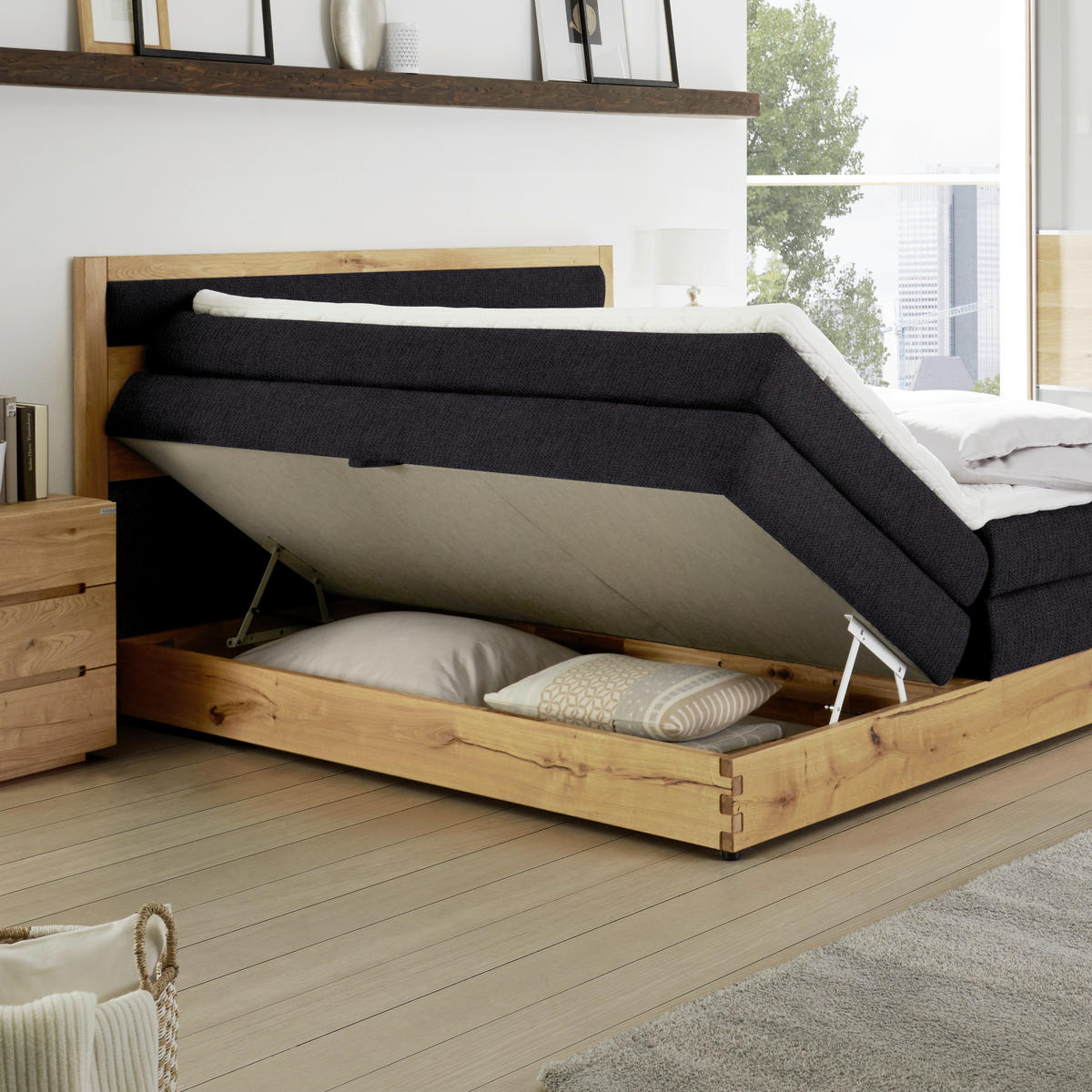 BOXSPRINGBETT 180/200 cm  in Schwarz, Eichefarben  - Eichefarben/Schwarz, KONVENTIONELL, Holz/Holzwerkstoff (180/200cm) - Valnatura