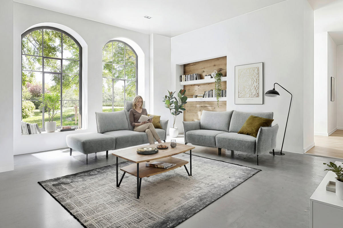 3-SITZER-SOFA Chenille Hellgrau  - Hellgrau/Schwarz, Konventionell, Textil/Metall (184/90/92cm) - Elegando