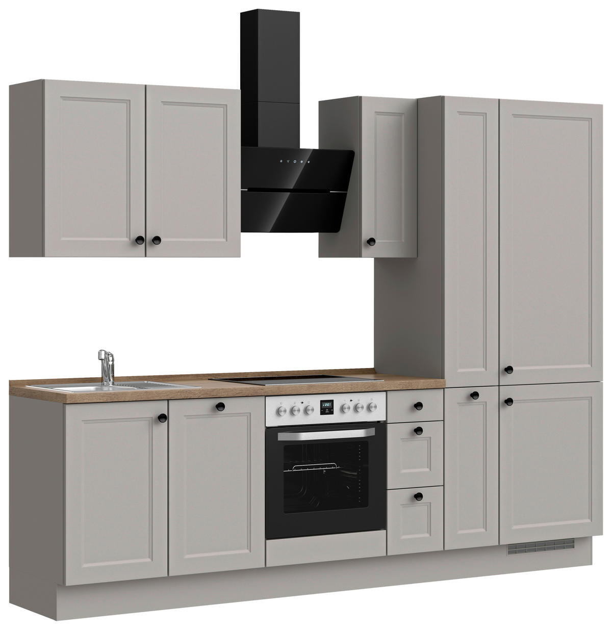 KÜCHENBLOCK 270 cm   in Grau, Eiche dunkel  - Eiche dunkel/Schwarz, MODERN, Holzwerkstoff/Metall (270cm) - Nobilia