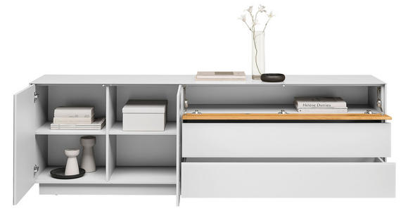 LOWBOARD Triest in 207/69/42 cm - Eichefarben/Weiß, Design, Glas/Holz (207/69/42cm) - Novel
