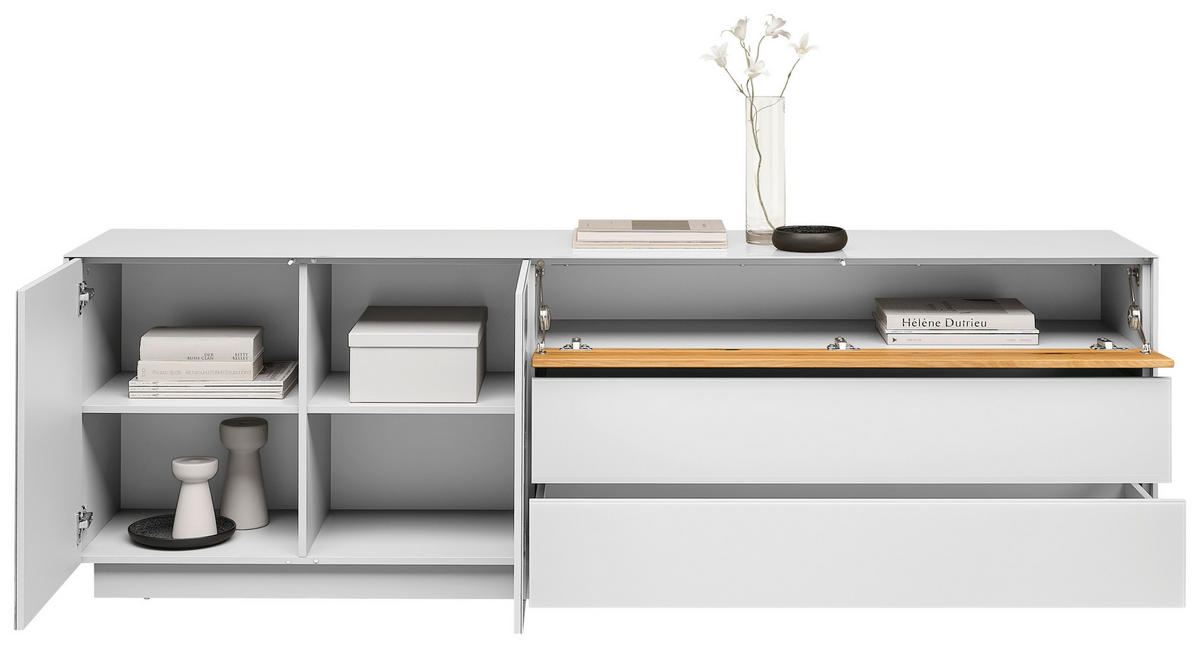TV-SZEKRÉNY 207/69/42 cm  - tölgyfa/fehér, Design, faalapú anyag/Üveg (207/69/42cm) - Novel