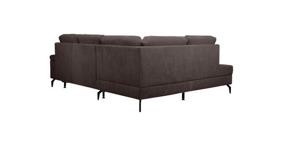 ECKSOFA Dunkelbraun Velours Bettkasten, Sitzvorzug  - Dunkelbraun/Schwarz, KONVENTIONELL, Textil/Metall (206/253cm) - Venda