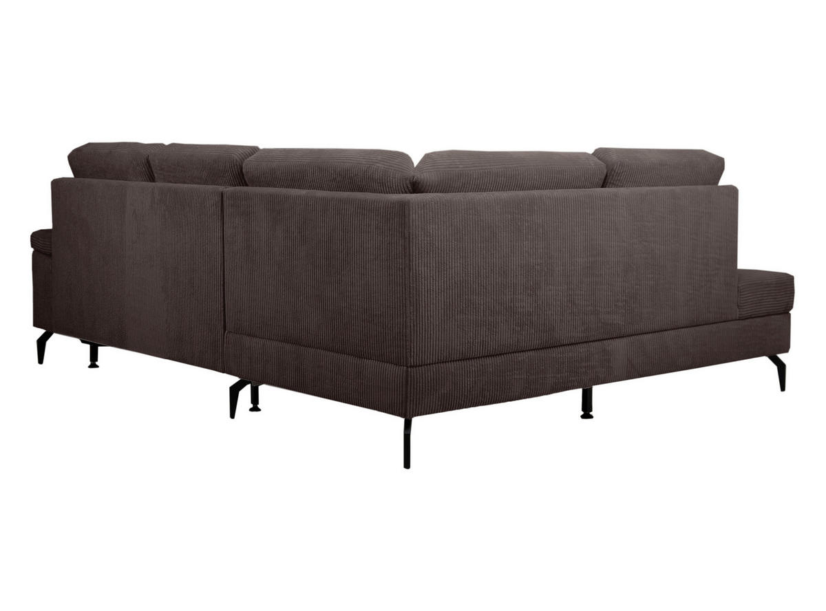 ECKSOFA Dunkelbraun Velours Bettkasten, Sitzvorzug  - Dunkelbraun/Schwarz, KONVENTIONELL, Textil/Metall (206/253cm) - Venda