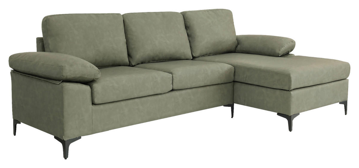 HÖRNSOFFA i läderimitation grön  - grön/svart, Klassisk, metall/textil (262/135cm) - MID.YOU