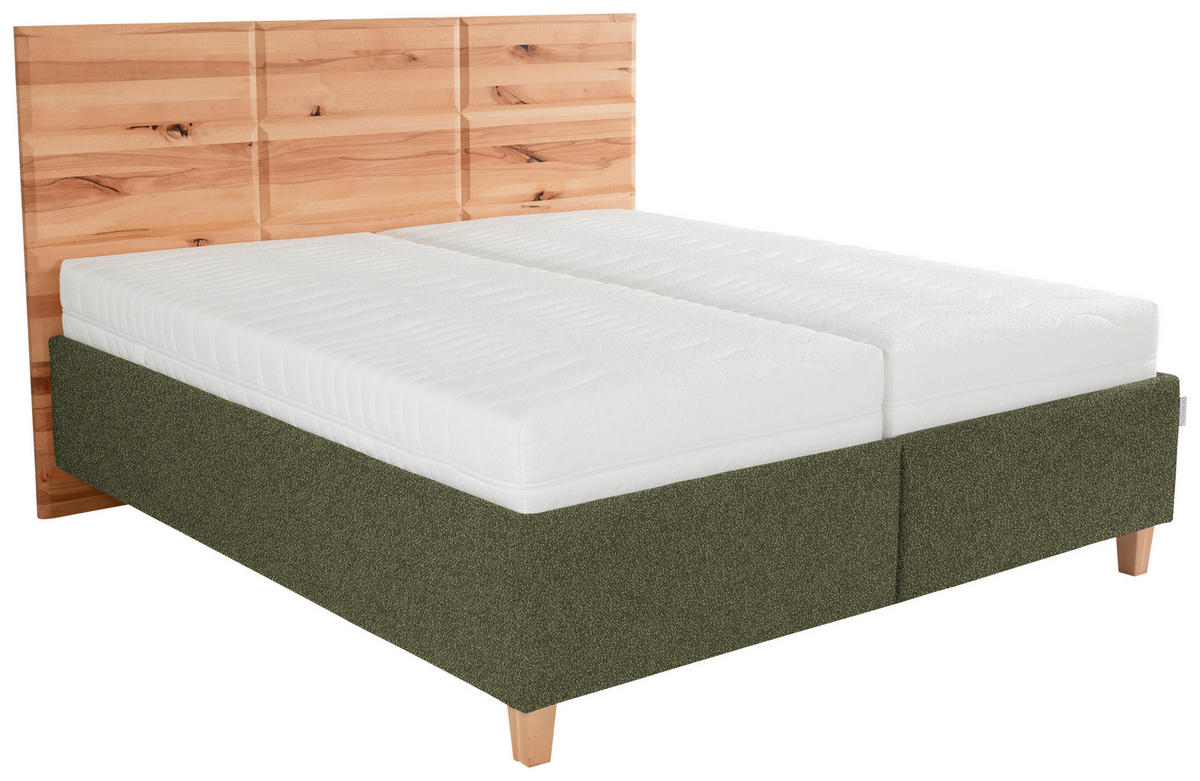 POLSTERBETT 180/200 cm  in Buchefarben, Olivgrün  - Weiss/Buchefarben, Design, Holz/Textil (180/200cm) - Valnatura