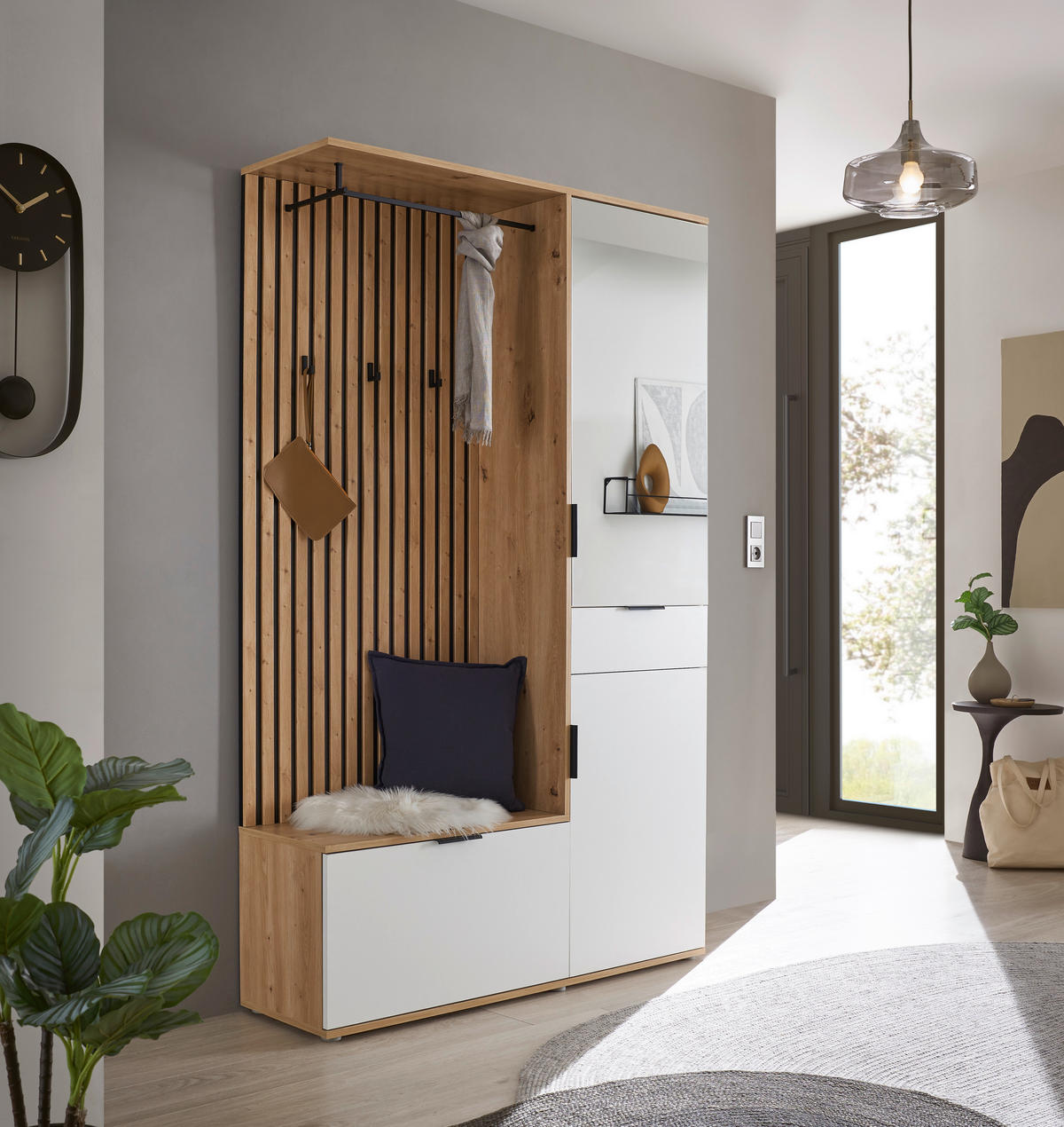 GARDEROBE  in 122/195/35 cm  - Weiß/Eiche Artisan, Design, Glas/Holzwerkstoff (122/195/35cm) - Xora