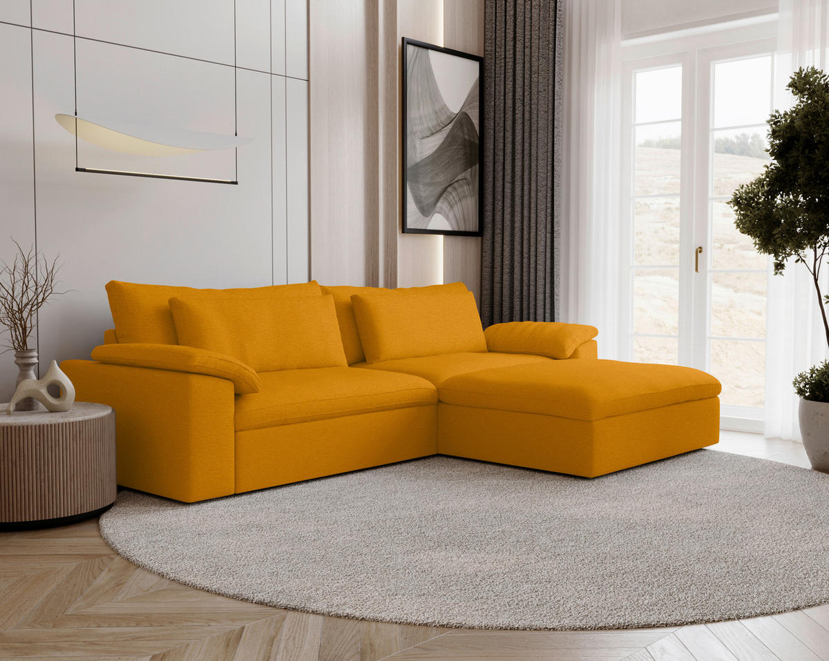 ECKSOFA Flachgewebe Currygelb  - Currygelb/Schwarz, Modern, Kunststoff/Textil (306/198cm) - Carryhome