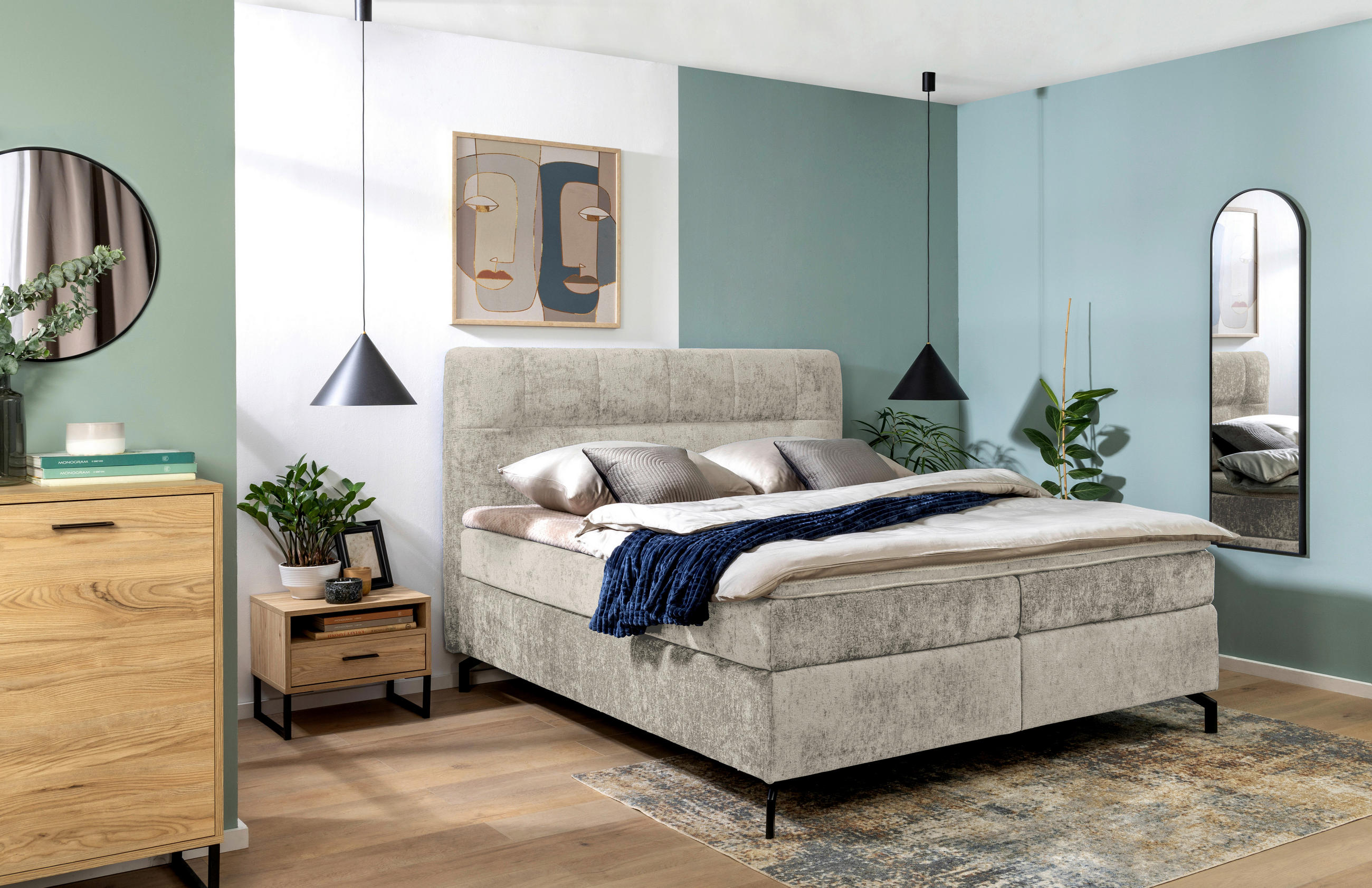 BOXSPRINGBETT 160/200 cm  in Hellgrau  - Hellgrau/Schwarz, Design, Textil/Metall (160/200cm) - Esposa