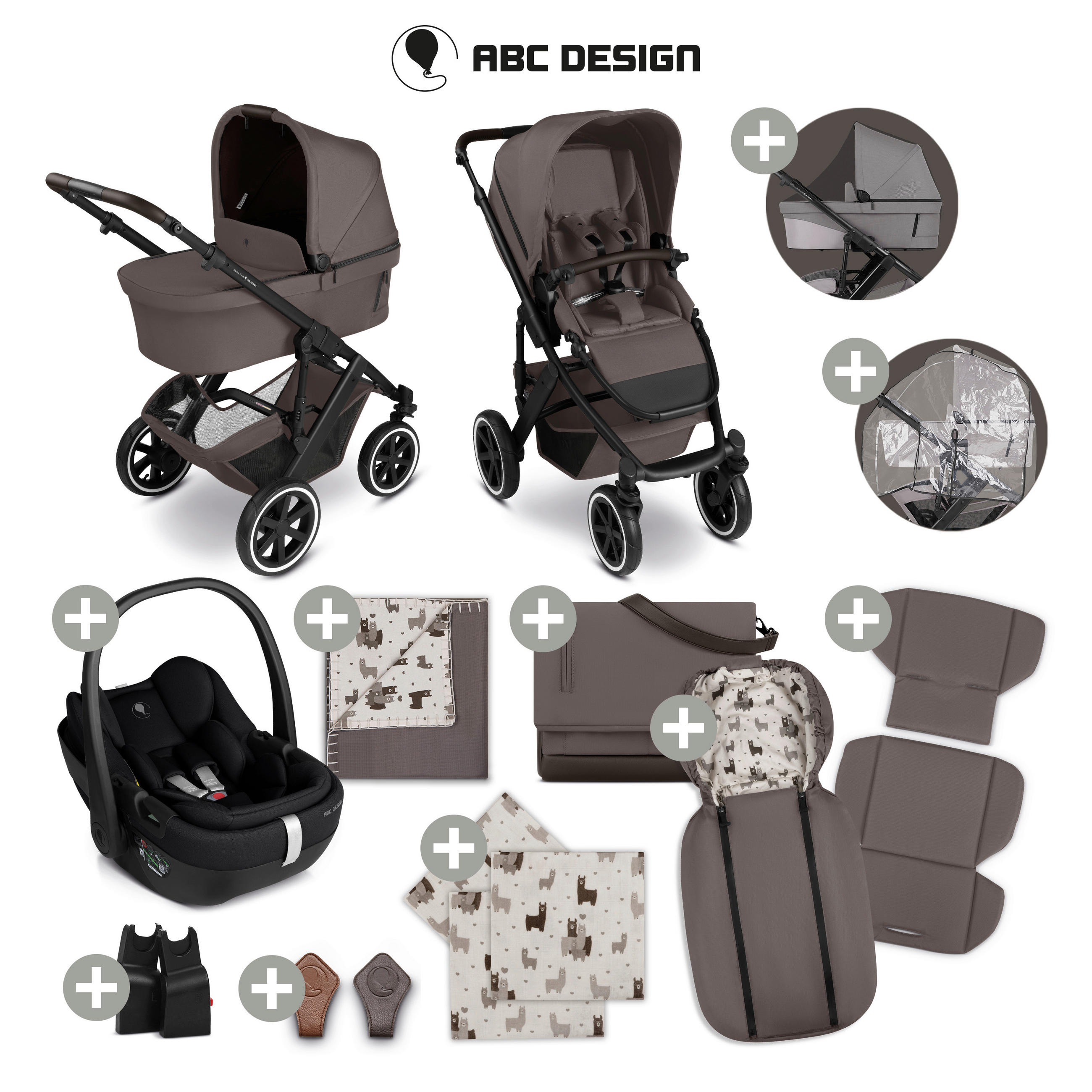 KINDERWAGENSET Salsa 5 Air Starter Set  - Graubraun/Schwarz, Basics, Textil/Metall (95.5/63/107.5cm) - ABC Design