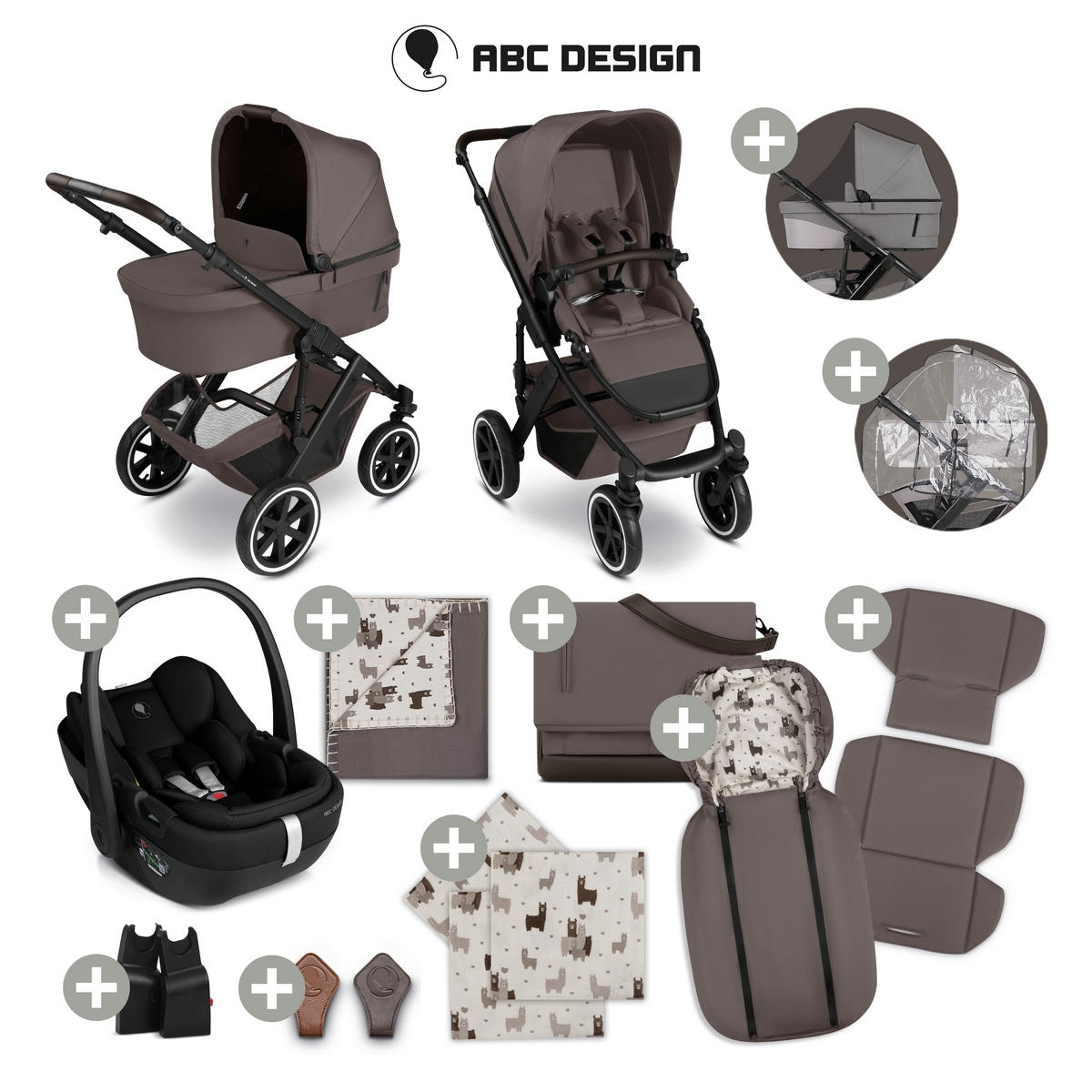 KINDERWAGENSET Salsa 5 Air Starter Set  - Graubraun/Schwarz, Basics, Textil/Metall (95.5/63/107.5cm) - ABC Design