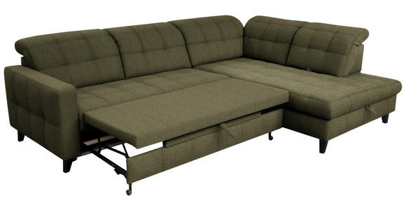 ECKSOFA in Webstoff Olivgrün 297/216 cm - Schwarz/Olivgrün, Design, Holz/Textil (297/216cm) - Xora