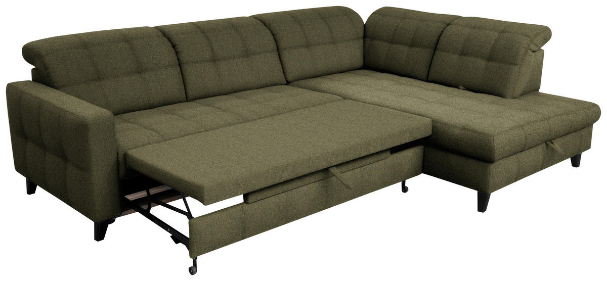 ECKSOFA in Webstoff Olivgrün  - Schwarz/Olivgrün, Design, Holz/Textil (297/216cm) - Xora